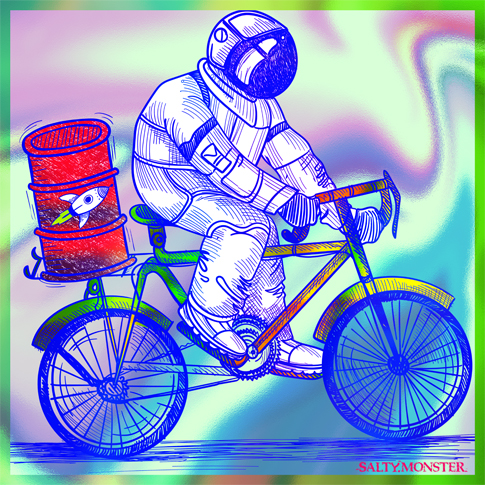 Astronaut on Bike Rocket Fuel Stock Market to the moon amc gme wall street bets wsb